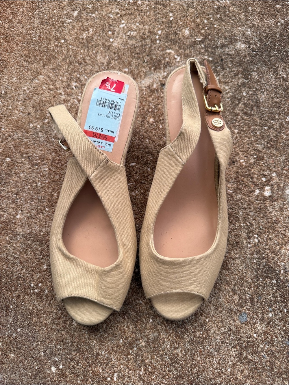 Tommy Hilfiger Beige Open-Toe Slingback Mules. Size 7.5 NWT